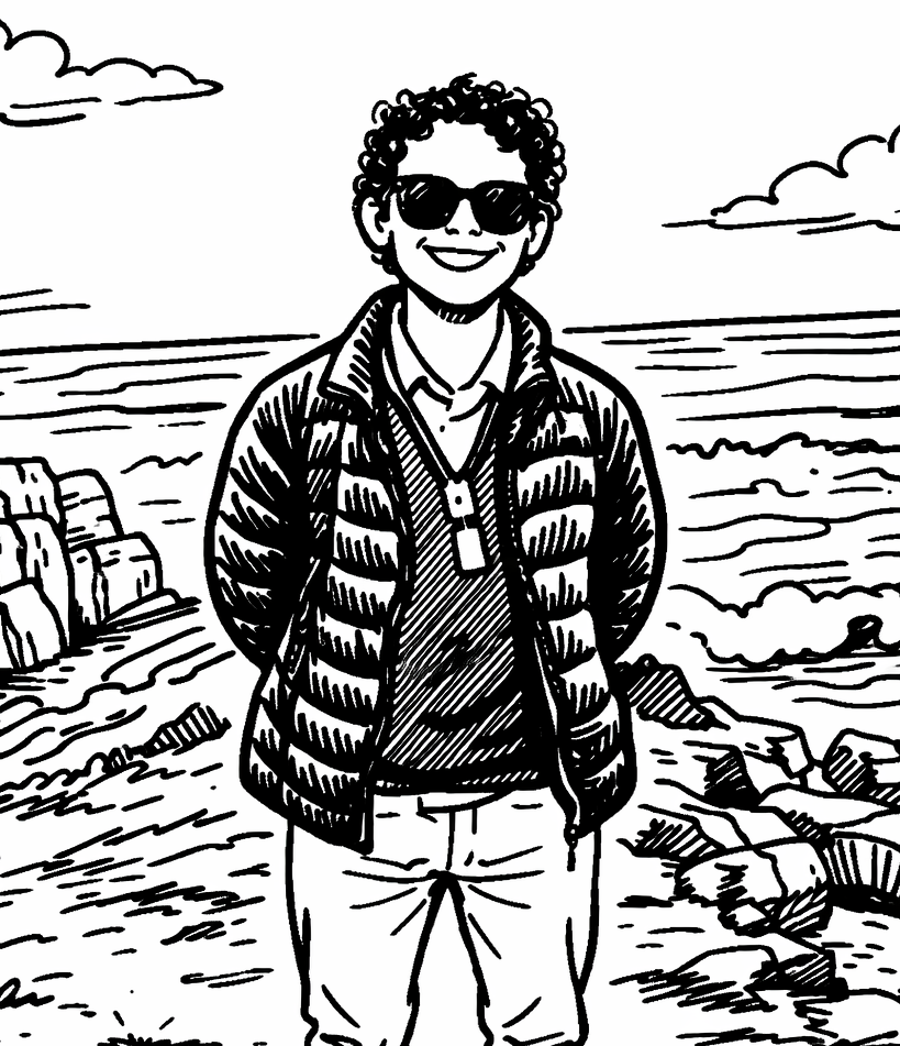 Sketch portrait of Ethan Jansen on the coast